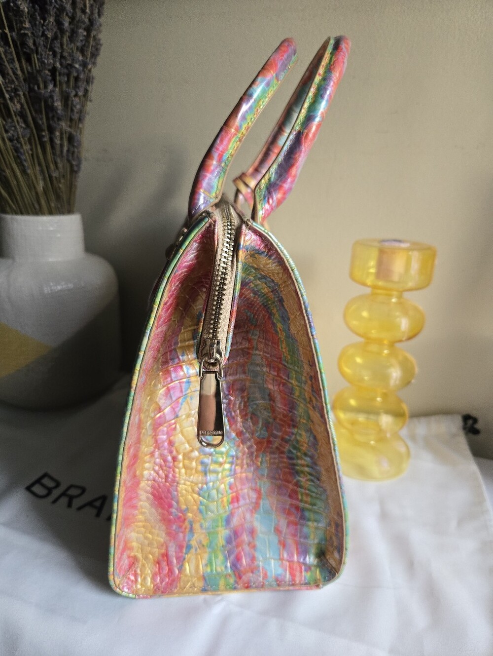 Brahmin Caroline Large Multicolor Croc Embossed Leather Satchel Bag NEW🌈 - Picture 3 of 9
